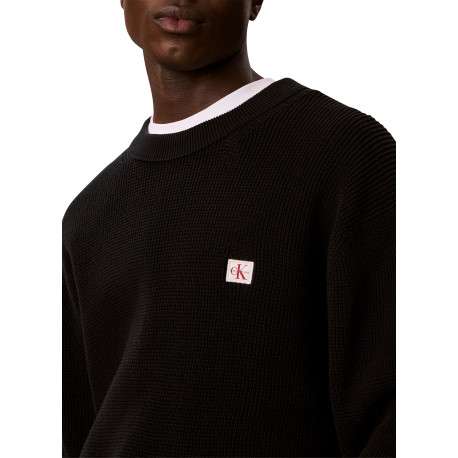 Pull en coton noir à coupe droite pourvu d'un col rond et de manches longues - Image 5