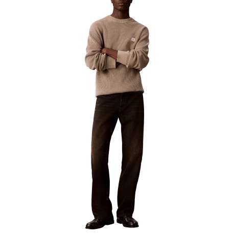 Pull en coton beige à coupe droite pourvu d'un col rond et de manches longues - Image 6