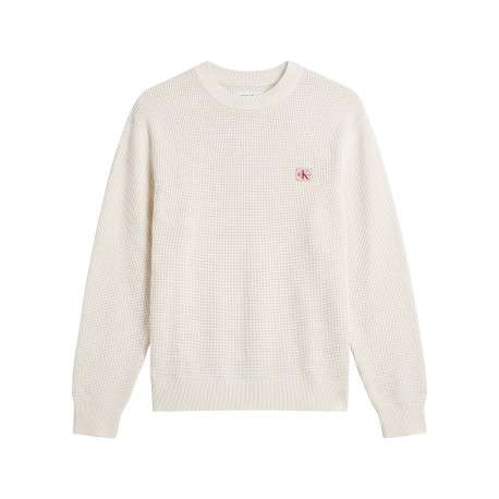 Pull en coton blanc à coupe droite pourvu d'un col rond ras-du-cou