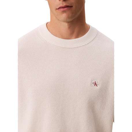 Pull en coton blanc à coupe droite pourvu d'un col rond ras-du-cou - Image 4