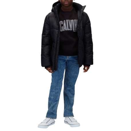Doudoune en coton noire à coupe droite pourvue d'un col à capuche - Image 6