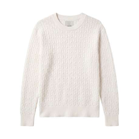 Pull blanc à coupe droite pourvu d'un col rond et de manches longues