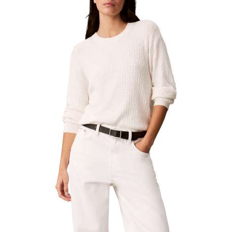 Pull blanc à coupe droite pourvu d'un col rond et de manches longues - Image 2