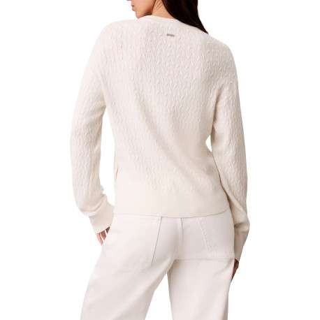 Pull blanc à coupe droite pourvu d'un col rond et de manches longues - Image 3