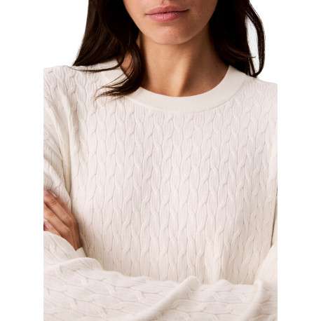 Pull blanc à coupe droite pourvu d'un col rond et de manches longues - Image 5
