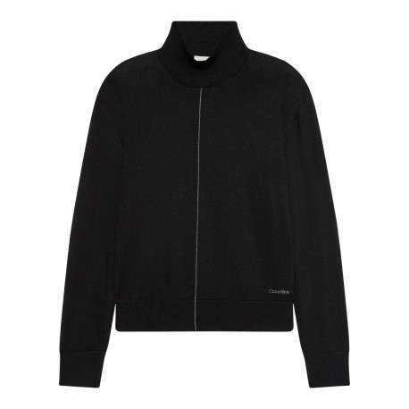 Pull noir à coupe droite pourvu d'un col montant et de manches longues