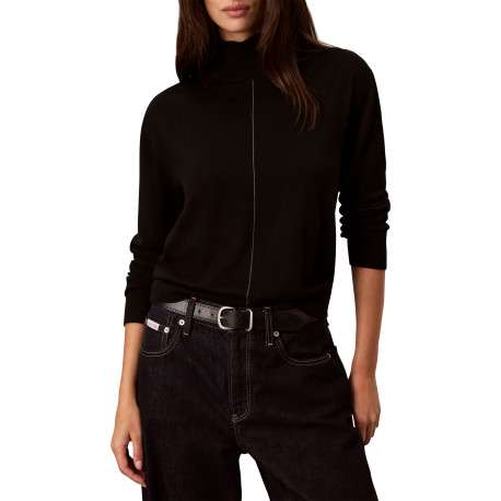 Pull noir à coupe droite pourvu d'un col montant et de manches longues - Image 2