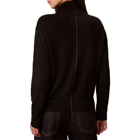 Pull noir à coupe droite pourvu d'un col montant et de manches longues - Image 3
