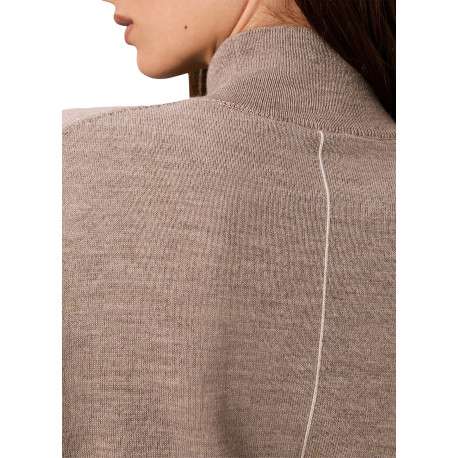 Pull taupe à coupe droite pourvu d'un col montant et de manches longues - Image 4