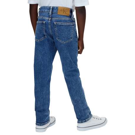 Jean en coton bleu à coupe droite pourvu de multiples poches - Image 3