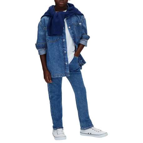 Jean en coton bleu à coupe droite pourvu de multiples poches - Image 6