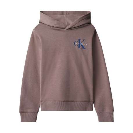Sweat en coton taupe à coupe droite pourvu d'un col à capuche