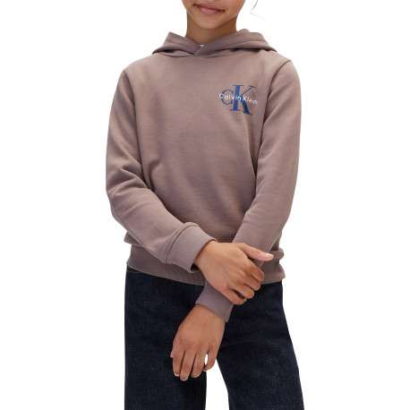 Sweat en coton taupe à coupe droite pourvu d'un col à capuche - Image 2