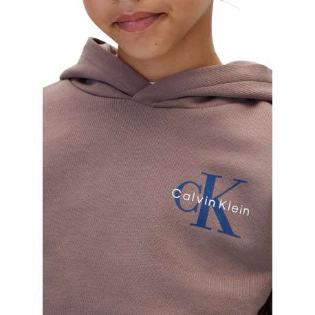 Sweat en coton taupe à coupe droite pourvu d'un col à capuche - Image 5