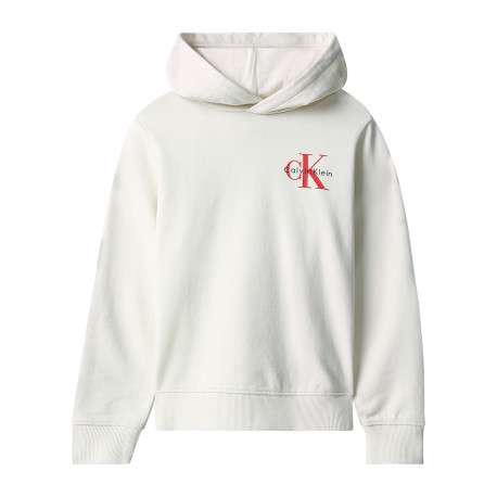 Sweat en coton écru à coupe droite pourvu d'un col à capuche