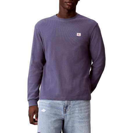 Pull bleu argenté à coupe droite pourvu d'un col rond et de manches longues - Image 2