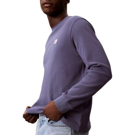 Pull bleu argenté à coupe droite pourvu d'un col rond et de manches longues - Image 5