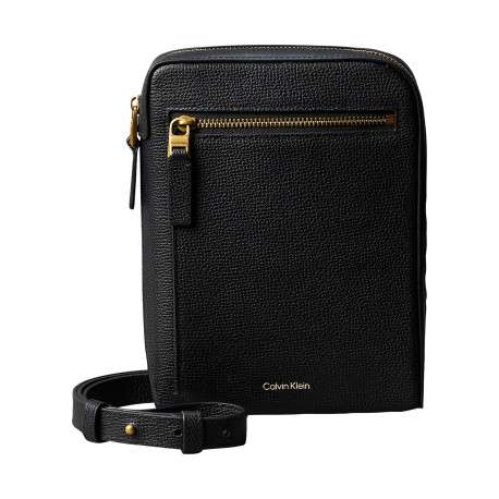 Sacoche zippée en cuir noire pourvue d'une bandoulière réglable