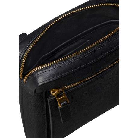 Sacoche zippée en cuir noire pourvue d'une bandoulière réglable - Image 3