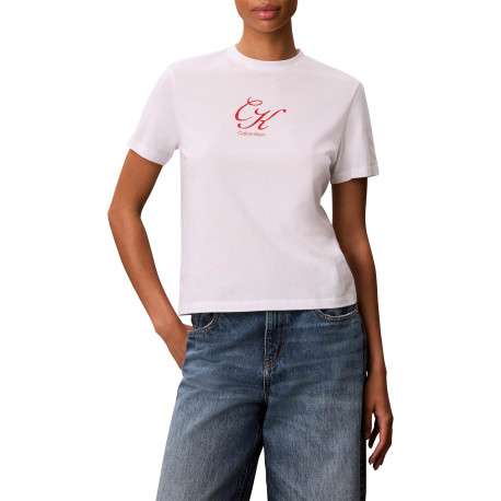 T-shirt en coton blanc à coupe droite pourvu d'un col rond ras-du-cou - Image 2