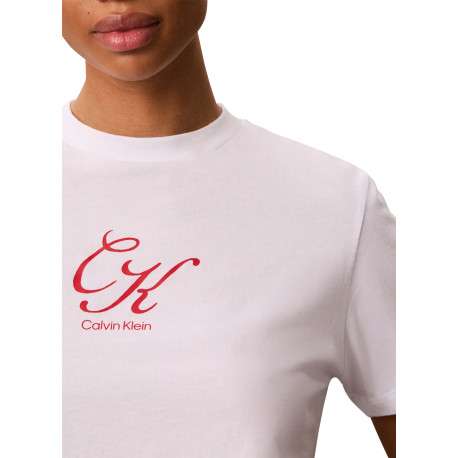 T-shirt en coton blanc à coupe droite pourvu d'un col rond ras-du-cou - Image 5