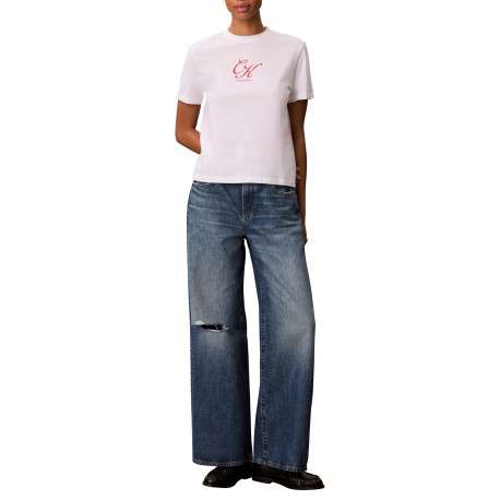 T-shirt en coton blanc à coupe droite pourvu d'un col rond ras-du-cou - Image 6