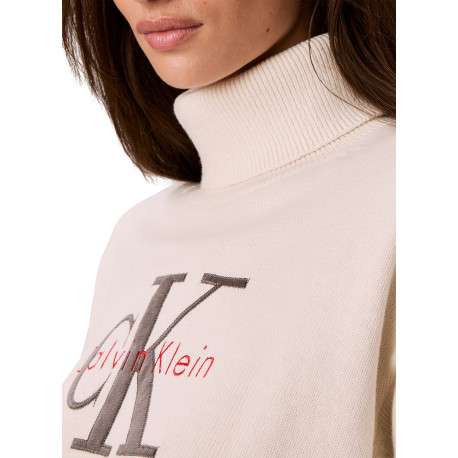 Pull en coton beige pourvu d'une coupe ajustée et d'un col montant - Image 4