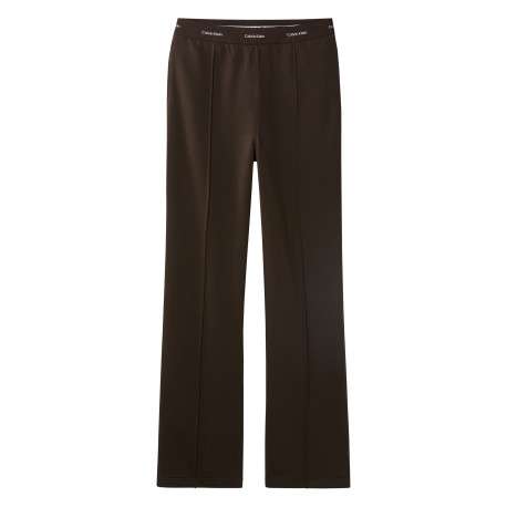 Pantalon en coton marron à coupe droite pourvu d'une ceinture élastiquée