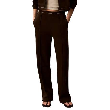 Pantalon en coton marron à coupe droite pourvu d'une ceinture élastiquée - Image 2