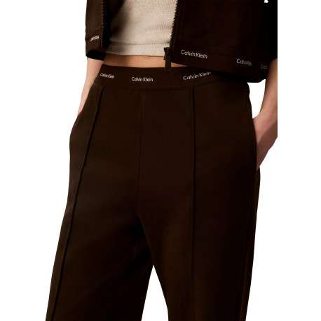 Pantalon en coton marron à coupe droite pourvu d'une ceinture élastiquée - Image 4