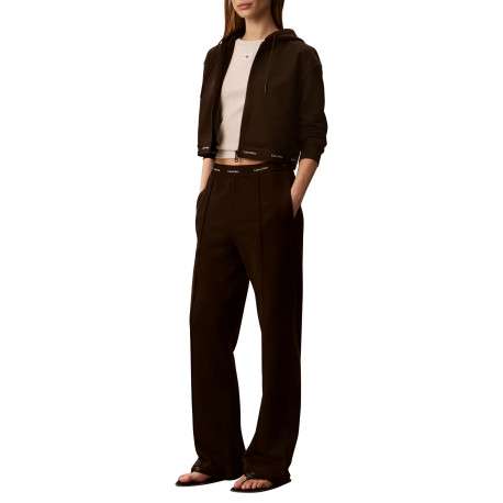 Pantalon en coton marron à coupe droite pourvu d'une ceinture élastiquée - Image 5