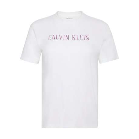 T-shirt en coton blanc à coupe droite pourvu d'un col rond légèrement texturé