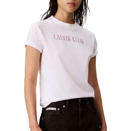 T-shirt en coton blanc à coupe droite pourvu d'un col rond légèrement texturé - Image 2