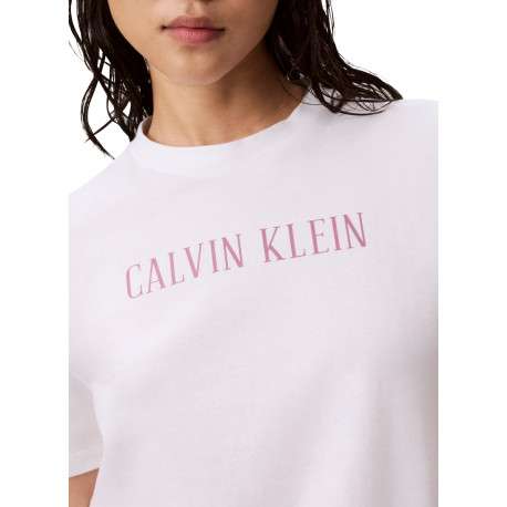 T-shirt en coton blanc à coupe droite pourvu d'un col rond légèrement texturé - Image 5