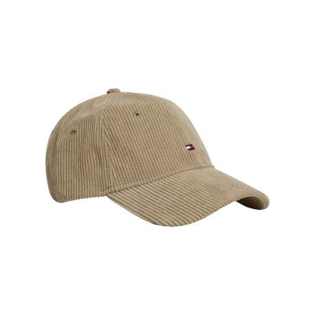 Casquette beige en velours côtelé ornée du logo avec une fermeture strapback