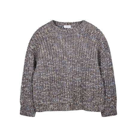 Pull multicolore en maille tressée avec un col rond et des manches longues