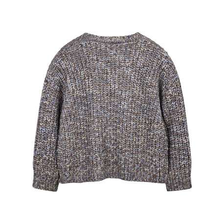 Pull multicolore en maille tressée avec un col rond et des manches longues - Image 3