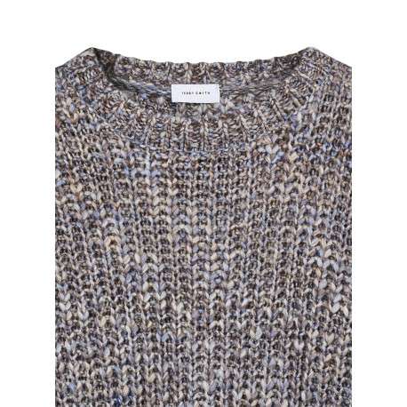 Pull multicolore en maille tressée avec un col rond et des manches longues - Image 4