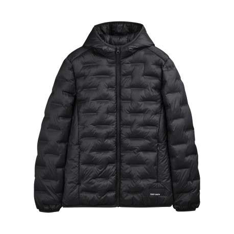 Doudoune à capuche noire unie avec une coupe droite et des manches longues