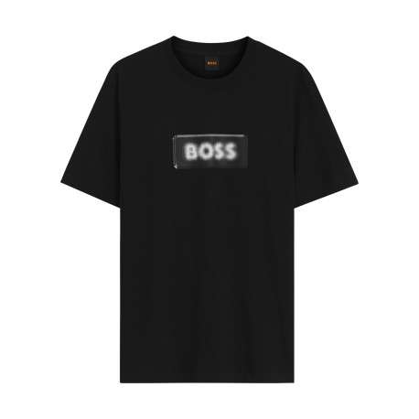 T-shirt noir en coton orné d'un imprimé logotypé doté d'une coupe droite