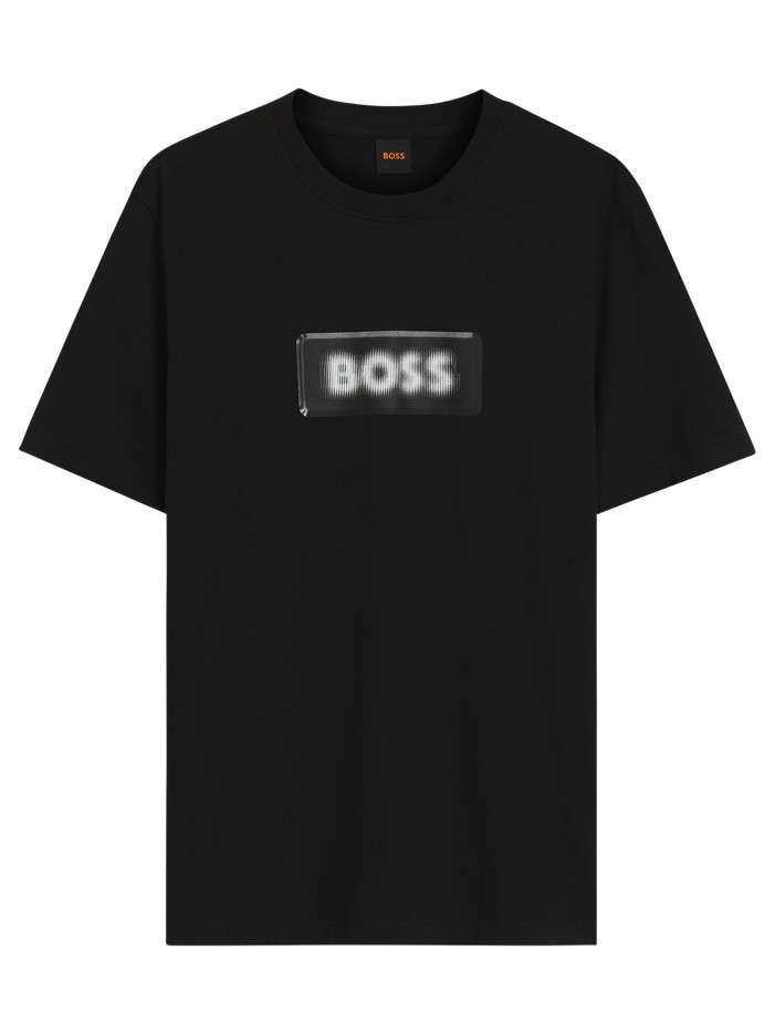 T-shirt noir en coton orné d'un imprimé logotypé doté d'une coupe droite
