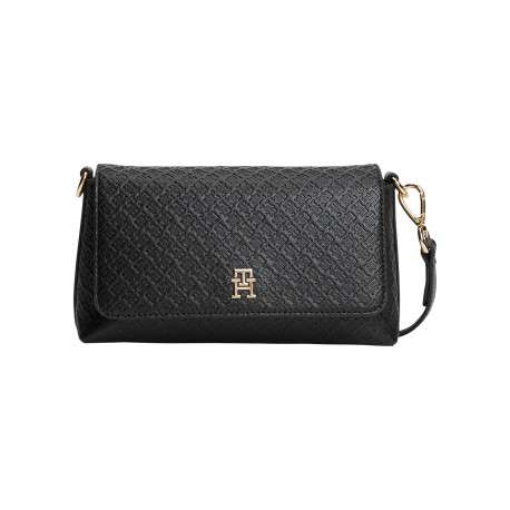 Sac pochette noir à bandoulière orné d'un motif monogramme embossé