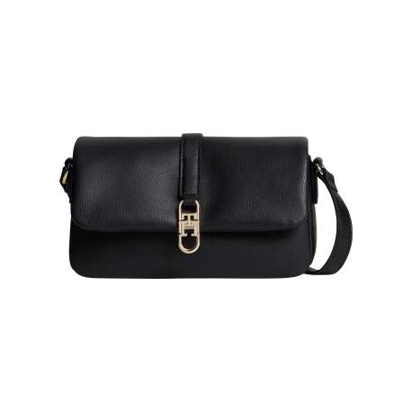 Sac à bandoulière noir agrémenté d'un revêtement synthétique grainé