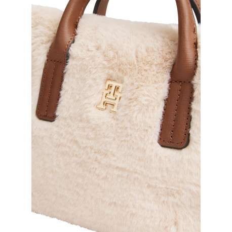 Mini Sac écru en fausse fourrure orné du monogramme TH doré doté de 2 anses - Image 3