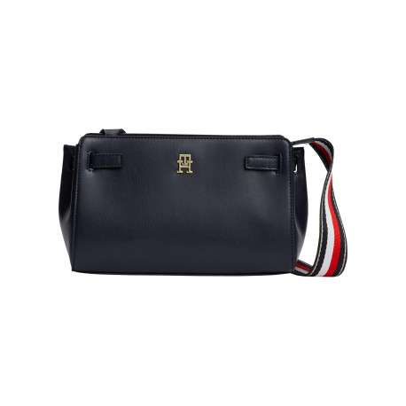 Sac bleu marine à bandoulière tricolore doté d'un revêtement synthétique