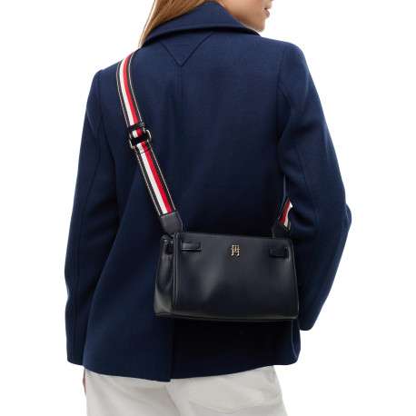 Sac bleu marine à bandoulière tricolore doté d'un revêtement synthétique - Image 5