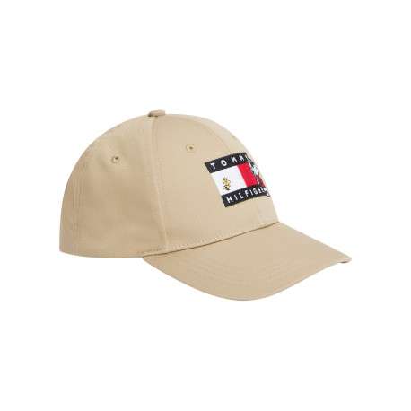 Casquette en coton biologique beige ornée du logo drapeau et de Snoopy