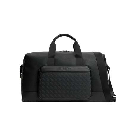 Sac polochon de voyage noir à motif damier orné d'une inscription logotée