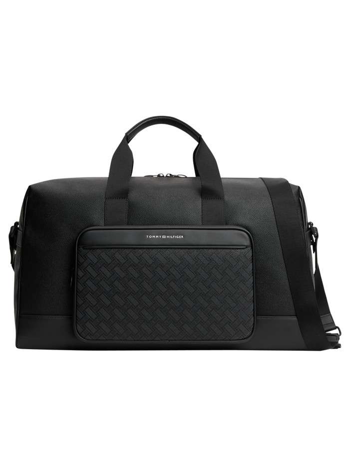 Sac polochon de voyage noir à motif damier orné d'une inscription logotée