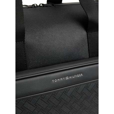 Sac polochon de voyage noir à motif damier orné d'une inscription logotée - Image 4